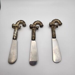 Stainless Steel & Silver Plated Set of 3 Candy Cane Condiment Spreaders